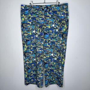 Chico’s Women’s Green Cityscape Village Print Pants Size 2.5 Medium